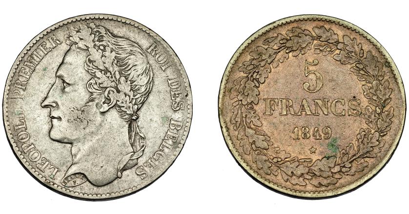 645   -  MONEDAS EXTRANJERAS. BÉLGICA. Leopoldo I. 5 francos. 1849. KM-32. MBC.
