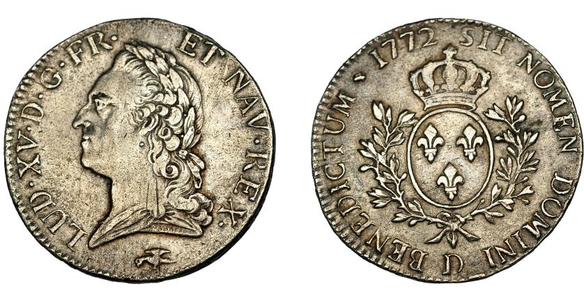 680   -  MONEDAS EXTRANJERAS. FRANCIA. Luis XV. Écu. 1772. Lyon. D. KM-512.6. Rayas de ajuste en anv. MBC.