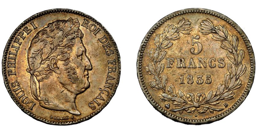 687   -  MONEDAS EXTRANJERAS. FRANCIA. Luis Felipe. 5 francos. 1835. Rouen. B. KM-749. MBC. 