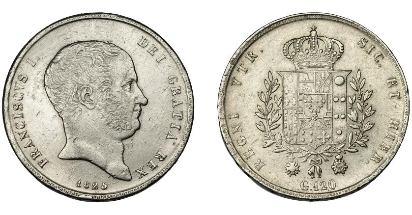 707   -  MONEDAS EXTRANJERAS. ESTADOS ITALIANOS. Nápoles y Dos Sicilias. Francisco I. Piastra. 1825. 120 grana. KM-C-137. Pequeñas marcas. MBC.