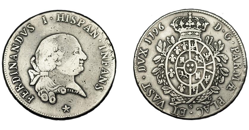 710   -  MONEDAS EXTRANJERAS. ESTADOS ITALIANOS. Parma. Fernando I. Piastra-ducatón. 1796. KM-C-15a. Pequeñas marcas. BC+/MBC-.