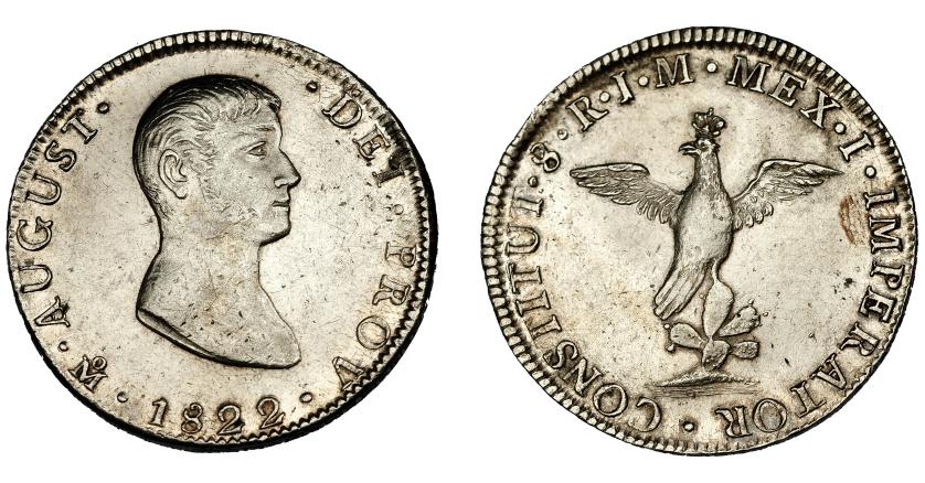 721   -  MONEDAS EXTRANJERAS. MÉXICO. Agustín Iturbide. 8 reales. 1822. JM. KM-304. Defecto de metal en el canto. MBC+.