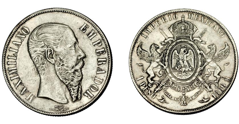 723   -  MONEDAS EXTRANJERAS. MÉXICO. Maximiliano. 1 peso. 1866. México. KM-388.1. MBC+.