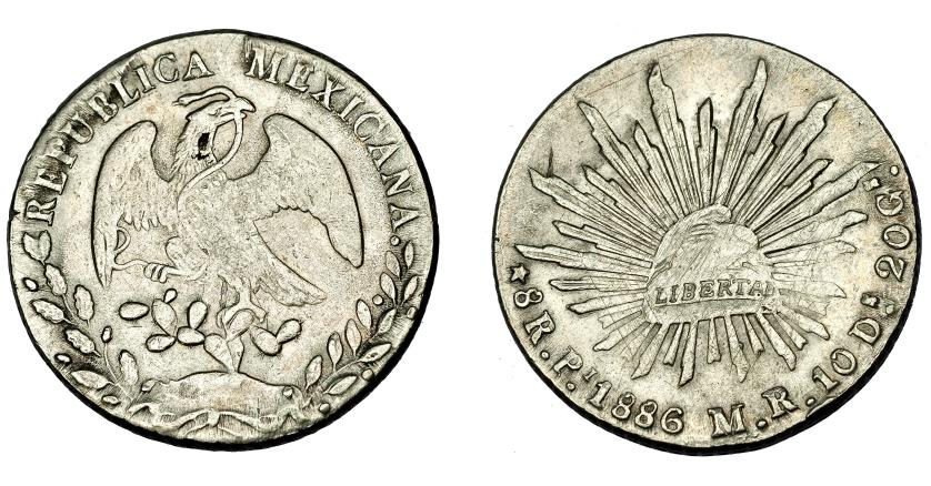 724   -  MONEDAS EXTRANJERAS. MÉXICO. 8 reales. 1886. San Luis de Potosí. MR. KM-377.12. Múltiples rayitas. MBC.