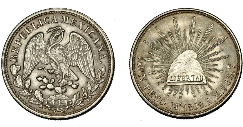 725   -  MONEDAS EXTRANJERAS. MÉXICO. Un peso. 1898. AM. KM-409.2. Pequeñas marcas. MBC+.