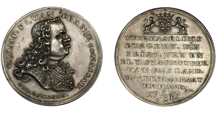 729   -  MONEDAS EXTRANJERAS. PAÍSES BAJOS. Guillermo IV de Orange-Nasau. Medalla. 1747. Grabador G. MARSHOORN. AR 10 g. 33 mm. EBC-.