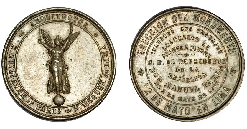 731   -  MONEDAS EXTRANJERAS. PERÚ. Medalla. Erección del monumento 2 de mayo en Lima. 1873. Lima. AR 37 mm. EBC.