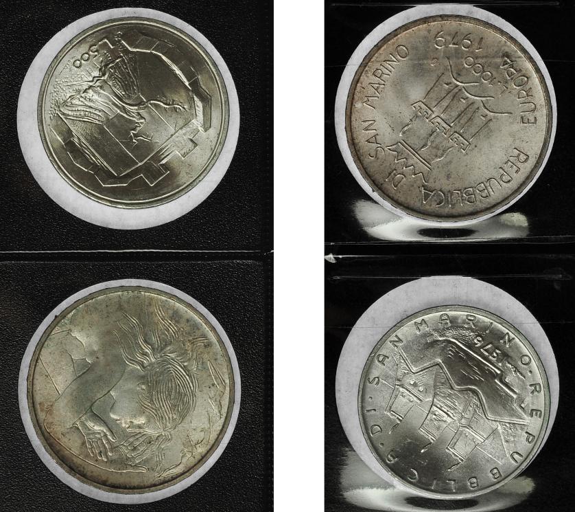 751   -  MONEDAS EXTRANJERAS. SAN MARINO. Lote de 2 piezas de 1000 y 500 liras. 1979, 1976. SC.