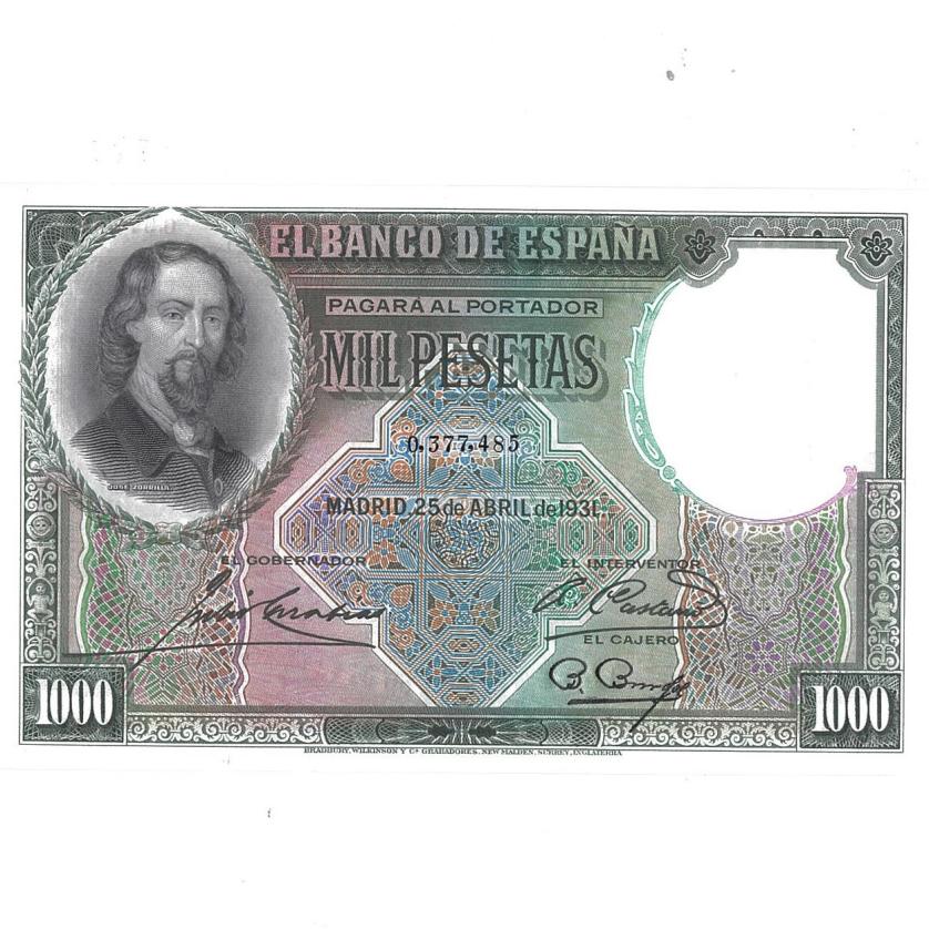 754   -  BILLETES ESPAÑOLES. 1000 pesetas. 25 de abril de 1931. ED-C13. Plancha. Muy escaso.