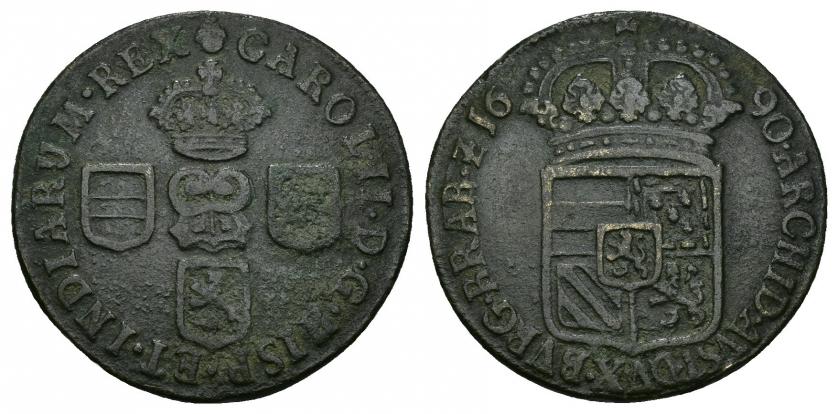 3371   -  CARLOS II. Liard. 1690. Bruselas. AR 3,68 g. 23,7 mm. Vanhoudt-920. DEL I-1089. MBC-/MBC.