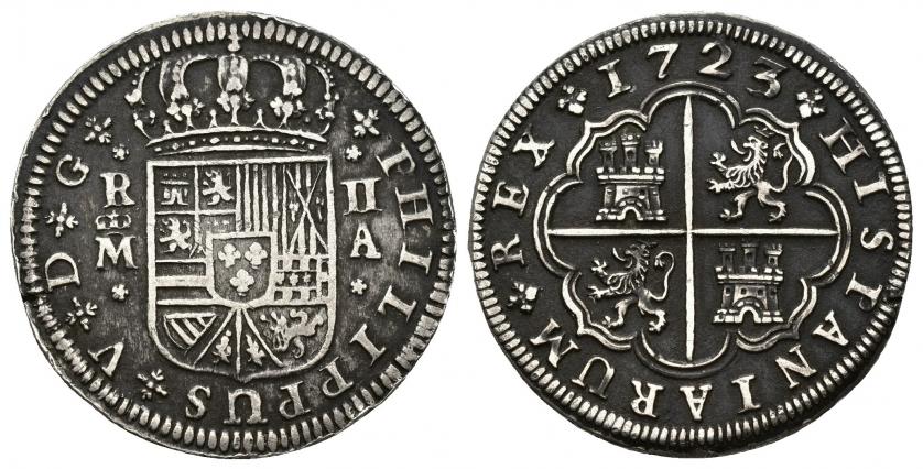 3380   -  FELIPE V. 2 reales. 1723. Madrid. A. AR 5,6 g. 28,2 mm. VI-634. MBC/MBC+.