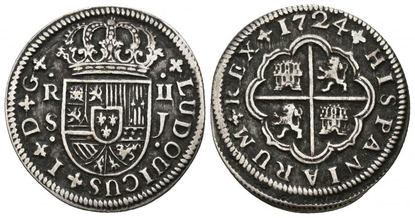 3387   -  LUIS I. 2 reales. 1724. Sevilla J. Ley. LUDOUICUS. AR 5,7 g. 27 mm. VI-23. MBC.