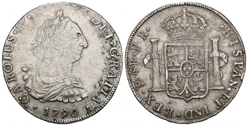 3417   -  CARLOS IV. 8 reales. 1790. Potosí. PR. AR 26,97 g. 41,3 mm. VI-809. Finas rayas en anv. y vano en rev. MBC.