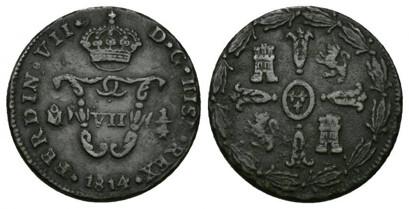 3420   -  FERNANDO VII. 1/4 real. México. 1814. AR 3,53 g. 20 mm. VI-74. MBC/MBC-.