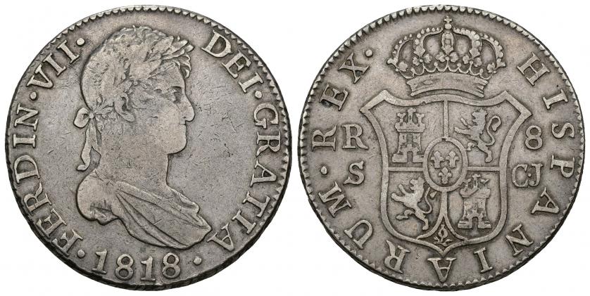 3429   -  FERNANDO VII. 8 reales. 1818. Sevilla. CJ. AR 27,01 g. 38,68 mm. VI-1170. MBC-. 
