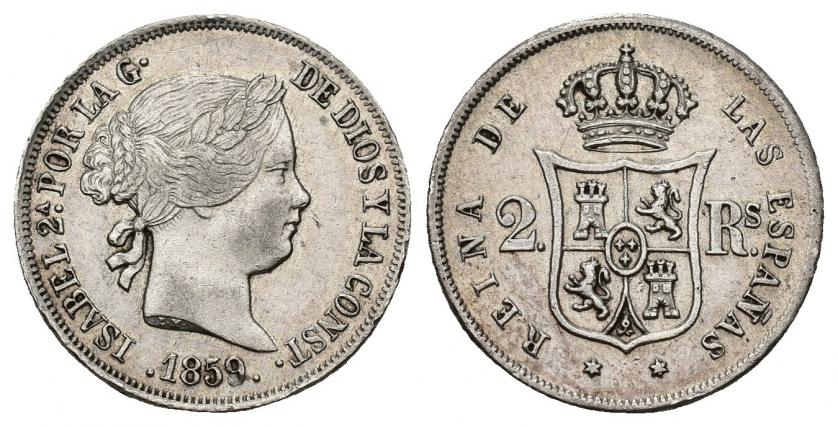 3436   -  ISABEL II. 2 reales. 1859. Madrid. AR 2,61 g. 18,14 mm. VI-324. MBC+.