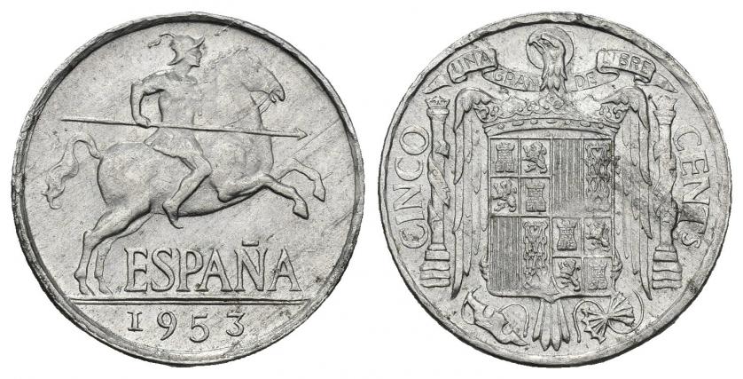 3452 - FRANCISCO FRANCO. 5 céntimos. 1953. Madrid. AE 1,2 g. 20,16 mm. VII-274. EBC.