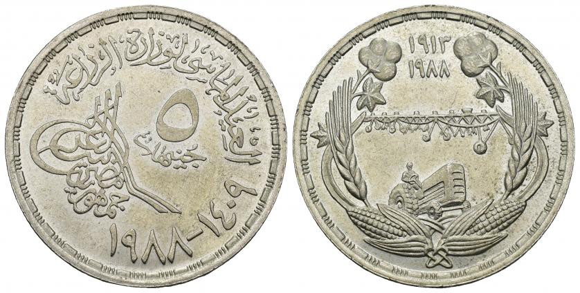 3465   -  MONEDAS EXTRANJERAS. EGIPTO. 5 libras. 1988-1409 H. KM-660. AR 17,79 g. 37 mm. SC.