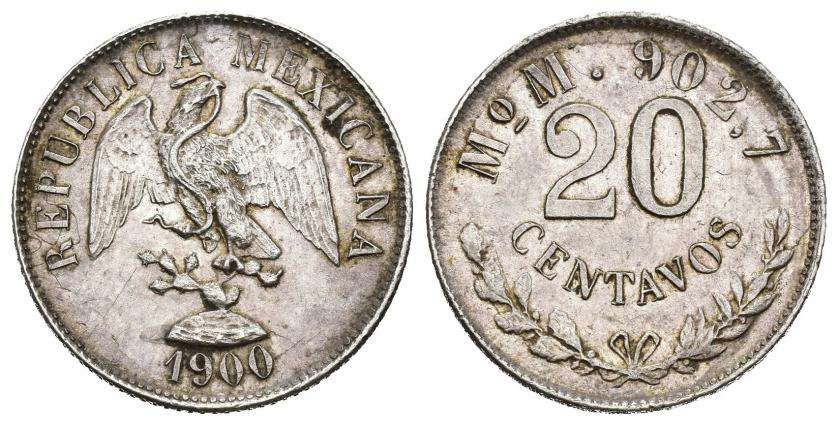 3486   -  MONEDAS EXTRANJERAS. MÉXICO. 20 centavos. 1900. México. M. KM-405.2. AR 5,36 g. 22,2 mm. MBC+.