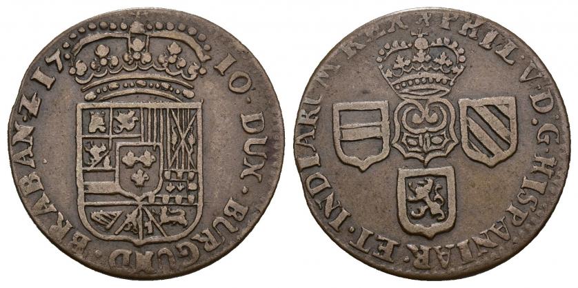 3487   -  MONEDAS EXTRANJERAS. PAÍSES BAJOS. Namur. Liard. 1710. AR 3,53 g. 24,5 mm. KM-12. MBC.