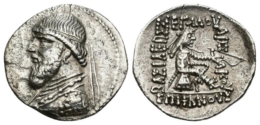 229   -  GRECIA ANTIGUA. REYES DE PARTIA. Mitrídates II (121-91 a.C.). Dracma. Ecbatana. AR 3, 51 g. 20,53 mm. SEP-24.9. MBC/MBC+.