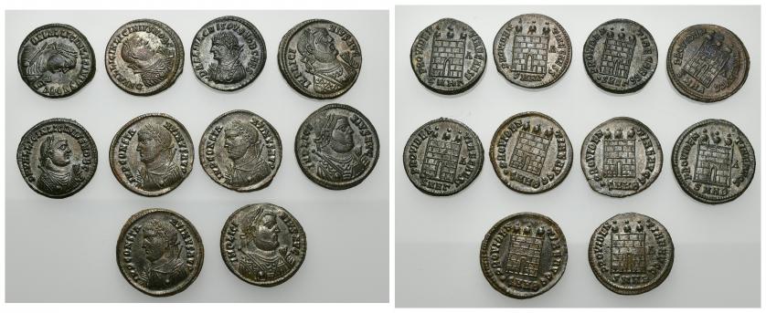 387   -  IMPERIO ROMANO. Lote de 10 follis reducidos: Licinio I (3), Licinio II (3), Constantino I (3) y Crispo (1). R.B.O. EBC/EBC+.