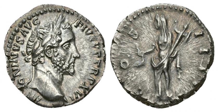 477   -  IMPERIO ROMANO. ANTONINO PÍO. Denario. Roma (152-153). A/ Cabeza laureada a der.; ANTONINVS AVG PIVS P P TR P XVI. R/ Vesta a izq. con simpulum y palladium; COS IIII. RIC-219. AR 3,46 g. 18,33 mm. EBC/EBC-.