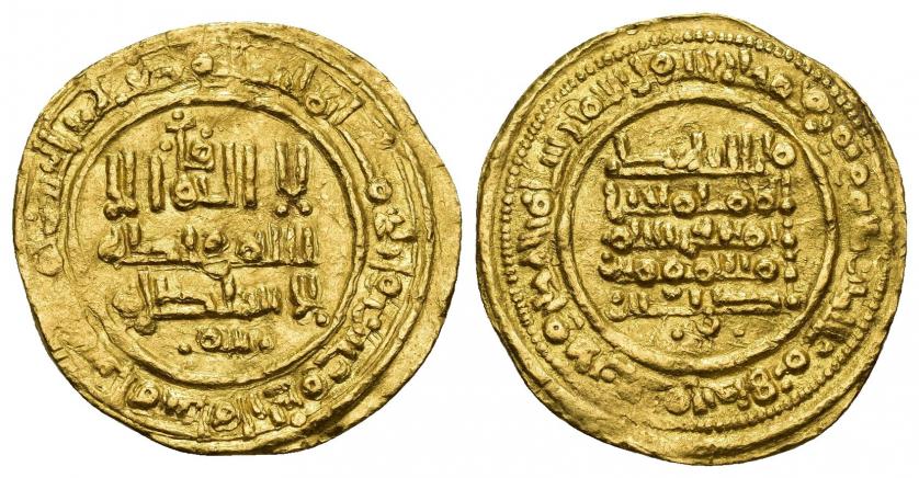 558   -  ACUÑACIONES HISPANO-ÁRABES. CALIFATO. Yahya I. Dinar. 424 H. Madina Sabta (Ceuta). AU 4,65 g. 22,72 mm. V-781. Prieto-85j. EBC-. 