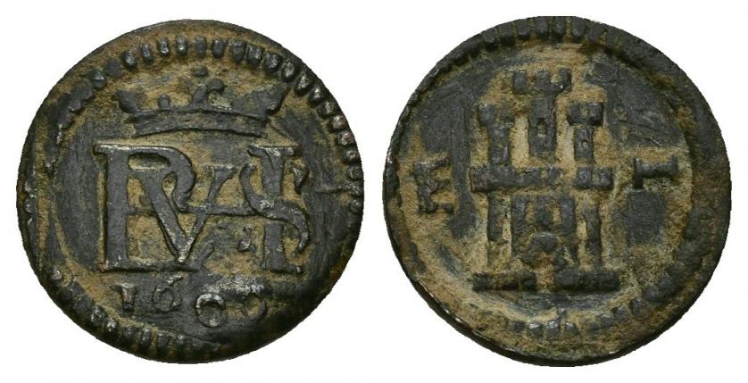 650   -  FELIPE III. Maravedí. 1609. Segovia. AE 1,05 g. 13,61 mm. AC-tipo 39. Inédita. Muy rara.