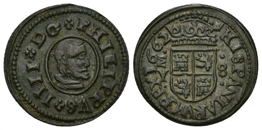 657   -  FELIPE IV. 8 maravedís. 1662. Madrid Y. AE 2,02 g. 22,33 mm. AC-363. MBC+.