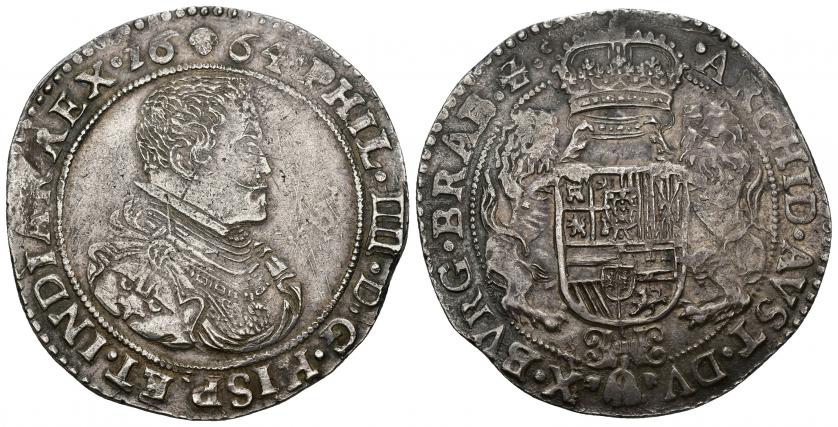 668   -  FELIPE IV. Ducatón. Bruselas. 1664. A/ PHIL IIII D G HISP ET INDIAR REX 1664. R/ ARCHID AVST DVX BVRG BRAB Zc. AR 32,57 g. 43,87 mm. Vanhoudt-642.BS. DEL I-285. Pequeñas marcas. MBC+.