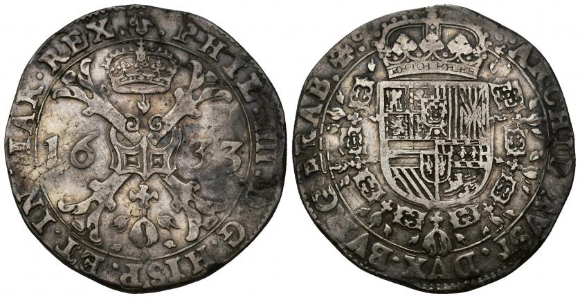 684   -  FELIPE IV. Patagón. Bruselas. 1633. A/ PHIL IIII D G HISP ET INDIAR REX. R/ ARCHID AVST DVX BVRG BRAB Zc. AR 27,82 g. 41,78 mm.Vanhoudt-645.BS. DEL-245. MBC.