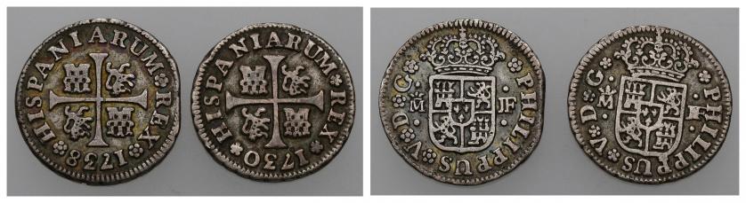 714   -  FELIPE V. Lote de 2 monedas de 1 real: Madrid (1730 y 1738). MBC/MBC-.