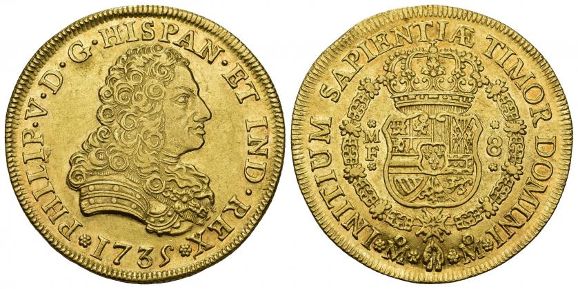 724   -  FELIPE V. 8 escudos. 1735. México MF. AU 26,9 g. 37,5 mm. VI-1734. EBC-/EBC.