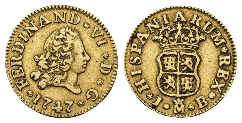 728   -  FERNANDO VI. 1/2 escudo. 1747. Madrid. JB. AU 1,79 g. 14,6 mm. VI-403. MBC. 