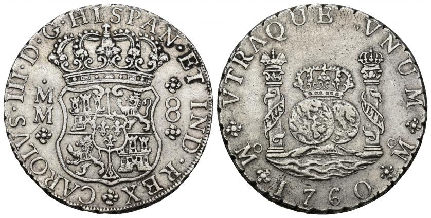 738   -  CARLOS III. 8 reales. 1760. México. MM. AR 26,9 g. 38 mm. VI-916. MBC+.