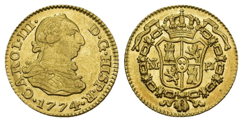 749   -  CARLOS III. 1/2 escudo. 1774. Madrid. PJ. AU 1,76 g. 15 mm. VI-1055. EBC-/EBC+.