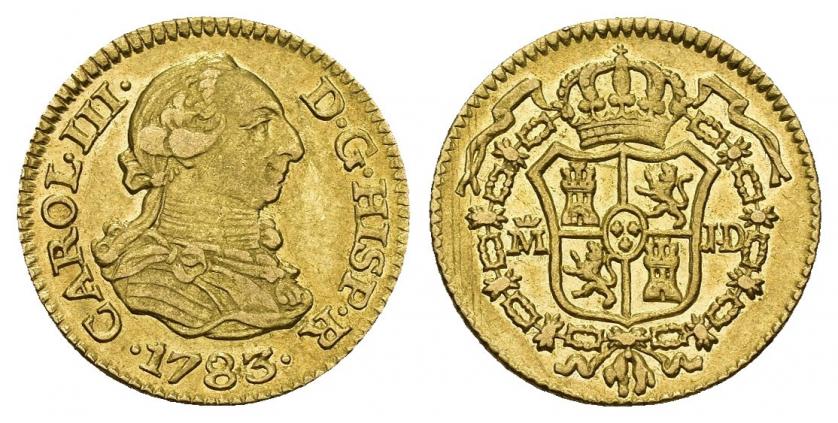 750   -  CARLOS III. 1/2 escudo. 1783. Madrid. JD. AU 1,78 g. 14,8 mm. VI-1062. Leves rayas de ajuste en rev. EBC-/EBC.