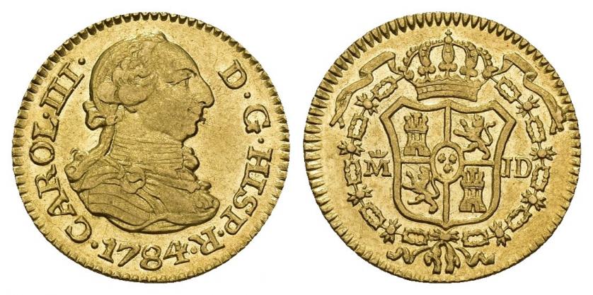 751   -  CARLOS III. 1/2 escudo. 1784. Madrid. JD. AU 1,79 g. 14,8 mm. VI-1063. Ebc.