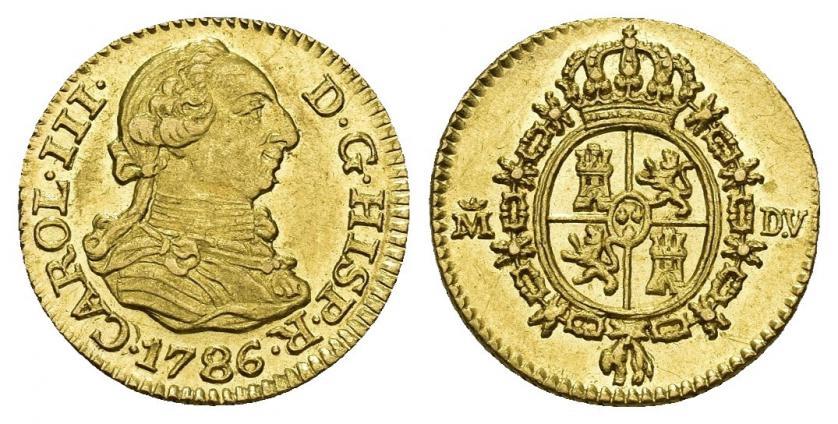 752   -  CARLOS III. 1/2 escudo. 1786. Madrid. DV. AU 1,76 g. 14,2 mm. VI-1065. EBC/EBC+.