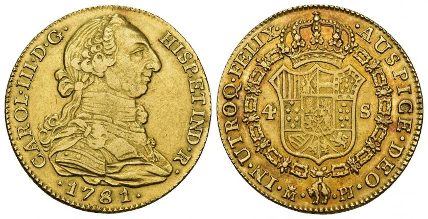 754   -  CARLOS III. 4 escudos. 1781. Madrid. PJ. AU 13,38 g. 28,8 mm. VI-1465. MBC+/MBC.