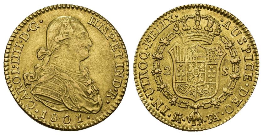 779   -  CARLOS IV. 2 escudos. 1801. Madrid. FA. AU 6,8 g. 21,8 mm. VI-1052. MBC+.