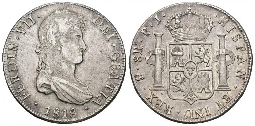 799   -  FERNANDO VII. 8 reales. 1818. Potosí. PJ. AR 26,96 g. 38,9 mm. VI-1139. MBC/MBC+.