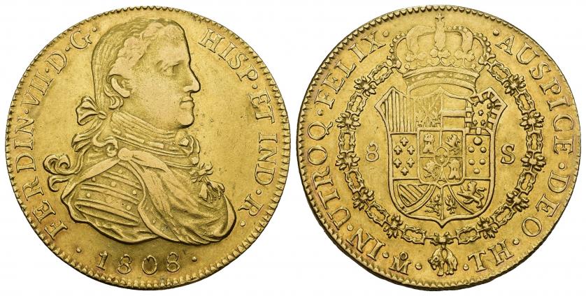 805   -  FERNANDO VII. 8 escudos. 1808. México. TH. AU 27 g. 36,7 mm. VI-1481. R.B.O. MBC+/EBC-.