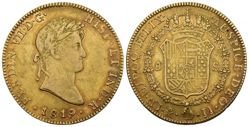 810   -  FERNANDO VII. 8 escudos. 1819. México. JJ. AU 27,04 g. 37,17 mm. VI-1493. Rayitas en anv. MBC/MBC-.