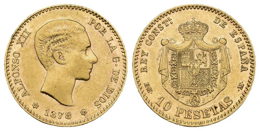 838   -  ALFONSO XII. 10 pesetas 1878 *18-78. Madrid. EMM. AU 3,22 g. 19,25 mm. VII-97. R.b.O. MBC+.