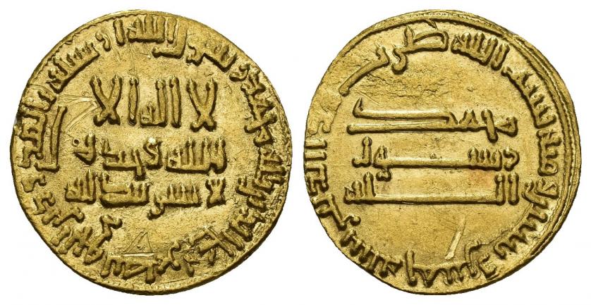 852   -  MONEDAS EXTRANJERAS. MUNDO ISLÁMICO. Abbasíes. Al-Mansur. Dinar. Sin ceca (Iraq). 153 H. 4,25 g. 18,8 mm. Bernardi-51. Rayas. EBC-.