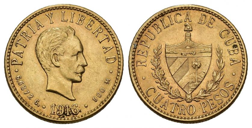 863   -  MONEDAS EXTRANJERAS. CUBA. 4 pesos. 1916. AU 6,7 g. 18,8 mm. KM-18. EBC.