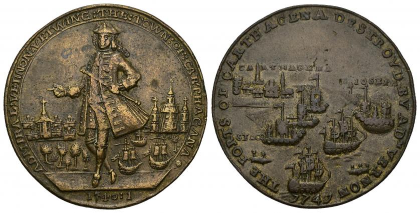 873   -  MONEDAS EXTRANJERAS. GRAN BRETAÑA. Medalla del almirante Vernon. Cartagena. 1740. AE 11,18 g. 37 mm. MBC.