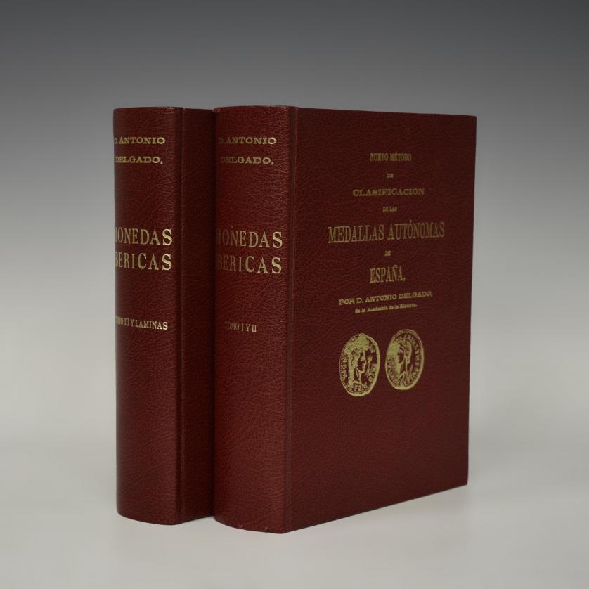 891   -  LIBROS. A. Delgado. Nuevo método de clasificación de las medallas autónomas de España. Vol. I-III. 1871-1876. Sevilla.